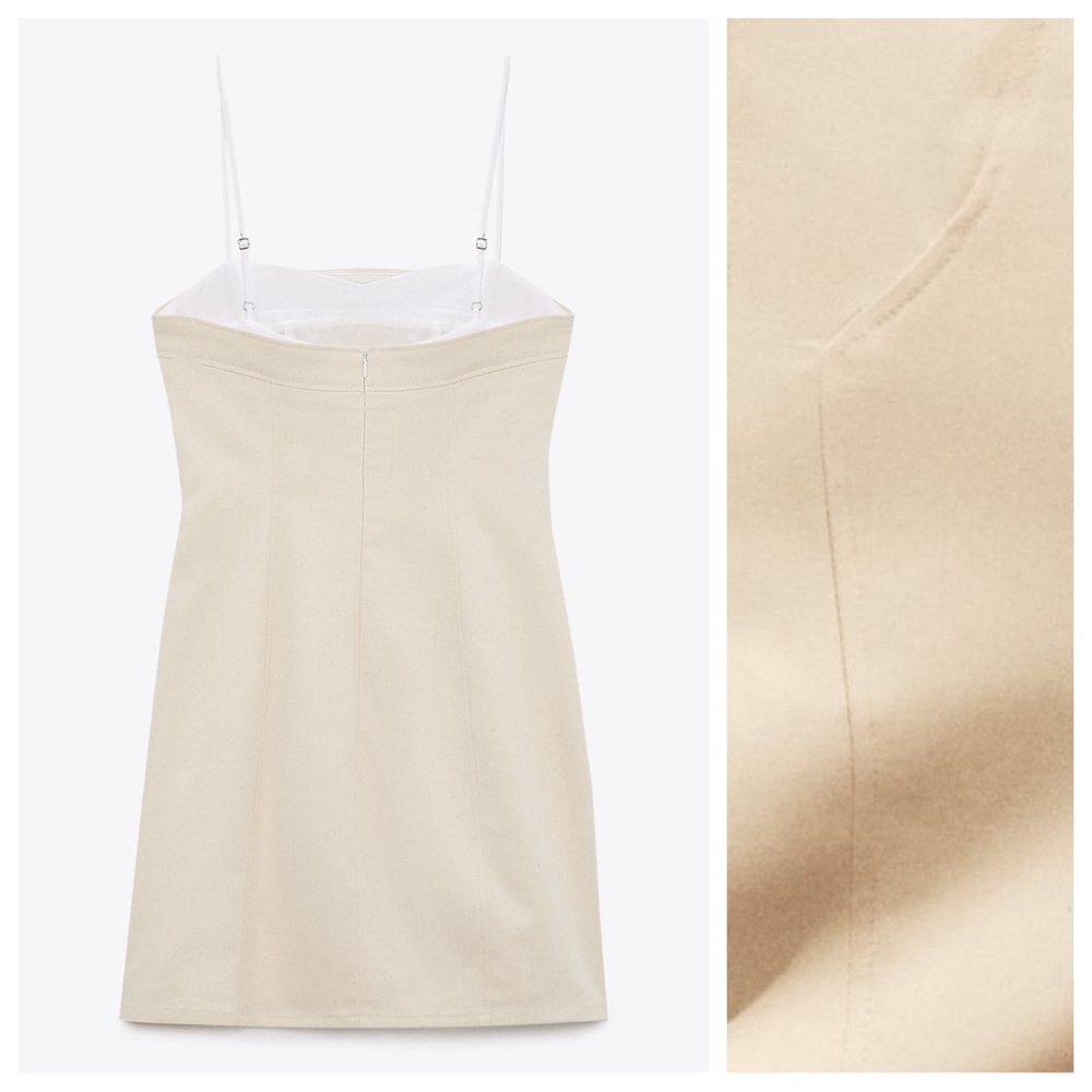 NWT. Zara Cream Cotton Combination Mini Dress. Size S. - Picture 8 of 14